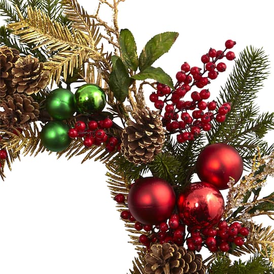 24" Ornament, Pine & Pinecone Wreath